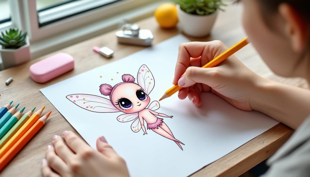 apprenez à dessiner une fée kawaii facilement et rapidement grâce à notre guide étape par étape, idéal pour les débutants et les amateurs de dessins mignons.