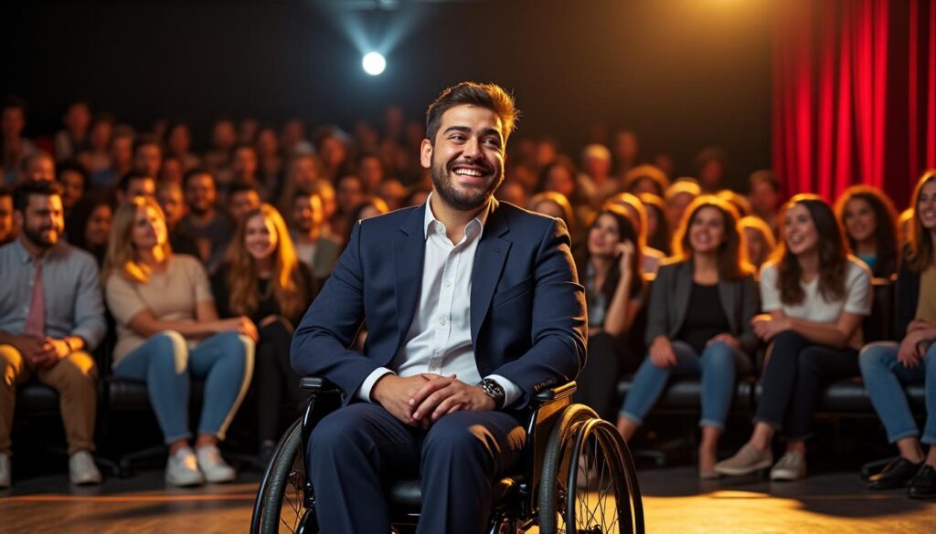 découvrez comment un humoriste handicapé révolutionne la perception du public en brisant les stéréotypes grâce à son humour unique et inspirant.