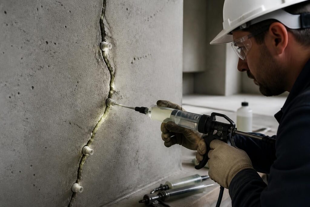 découvrez la méthode d'injection pour le traitement des fissures béton et son efficacité pour réparer durablement vos structures en béton.