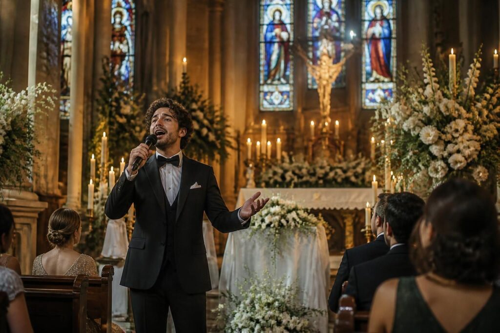 chanteur pour église spécialisé en mariages et hymnes, offrant une prestation musicale émouvante pour rendre votre cérémonie inoubliable.