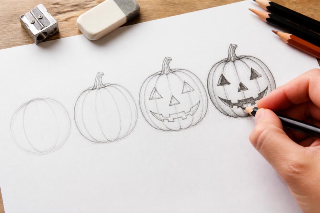 apprenez à dessiner une citrouille d’halloween facilement et rapidement grâce à notre guide étape par étape, idéal pour débutants et enfants.